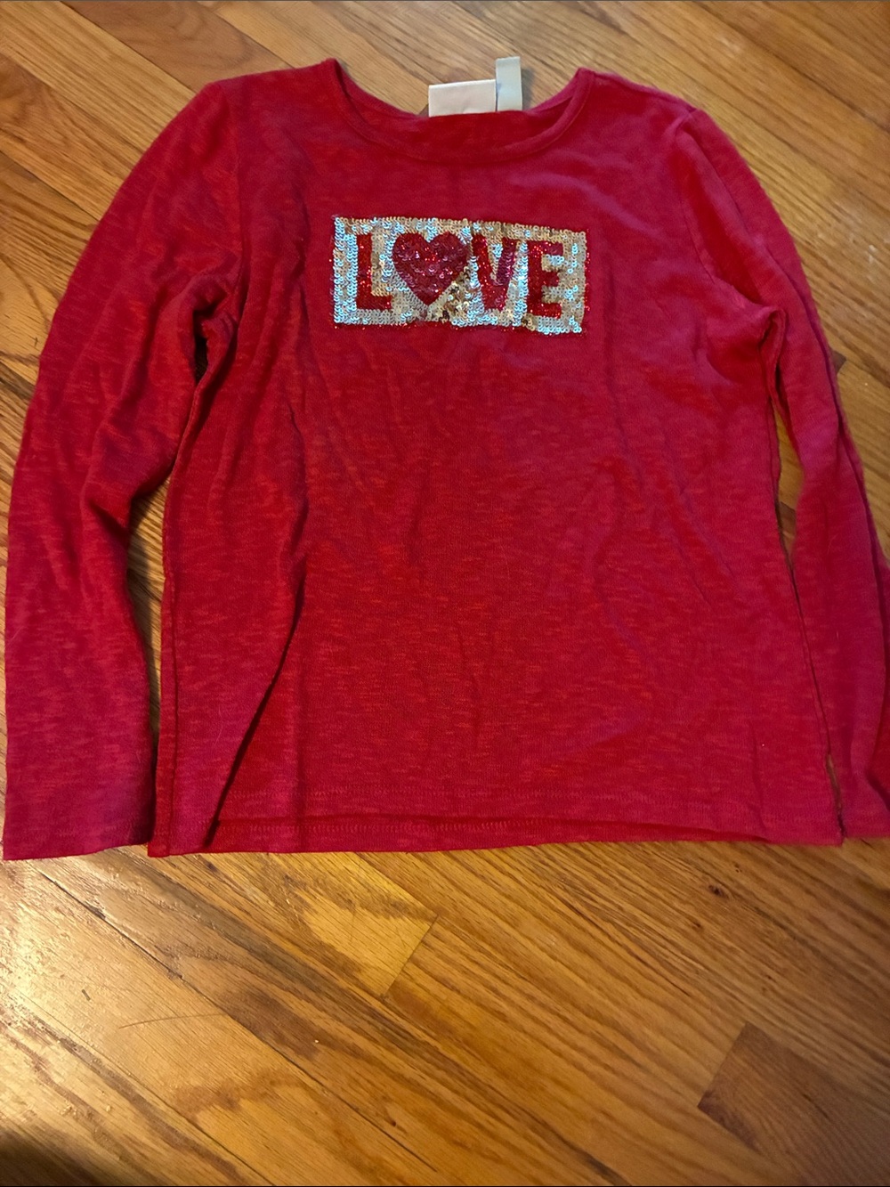 Girls' Red Long-Sleeve Sequin 'LOVE' Top